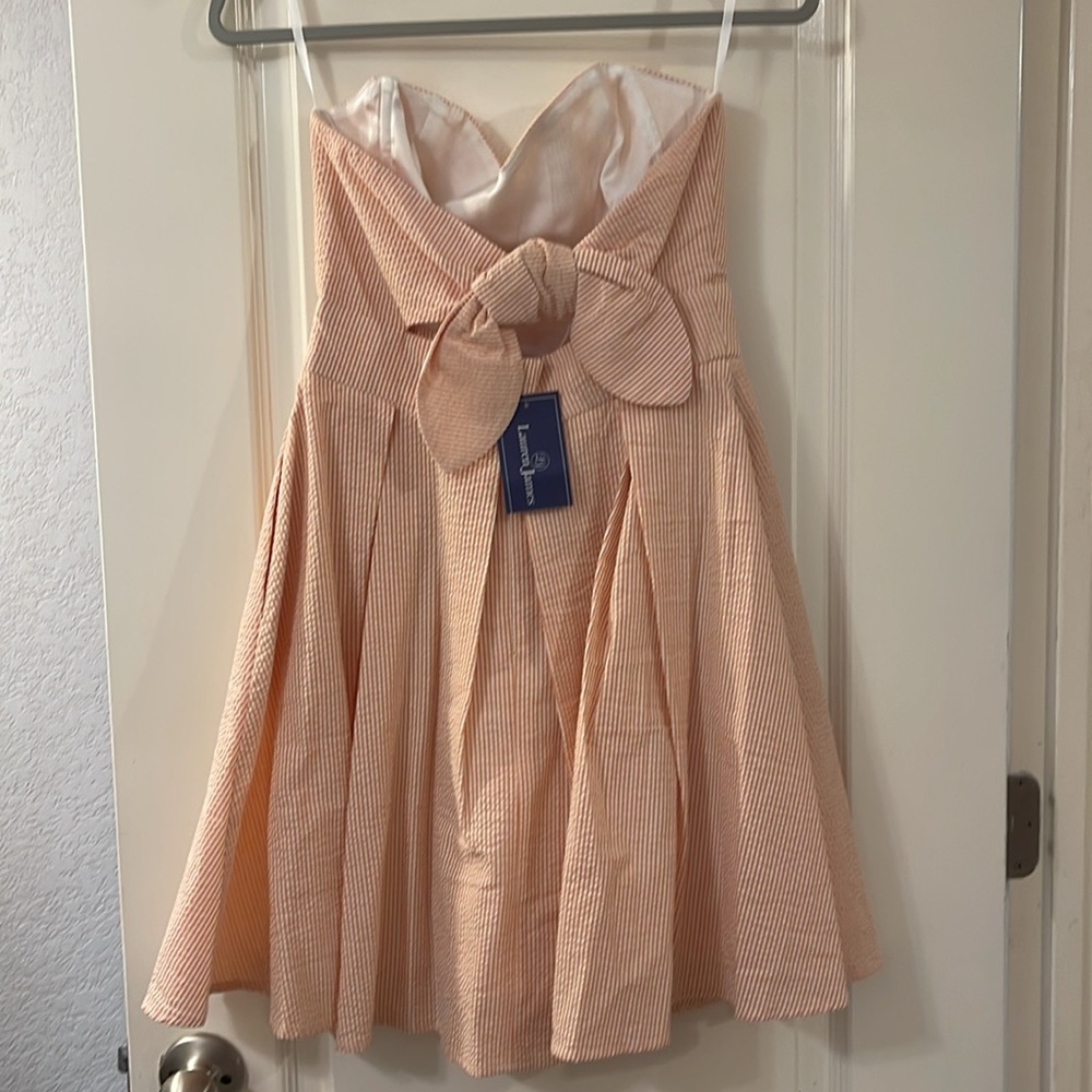 Lauren James Seersucker Strapless Sweetheart Dress - Orange - Medium